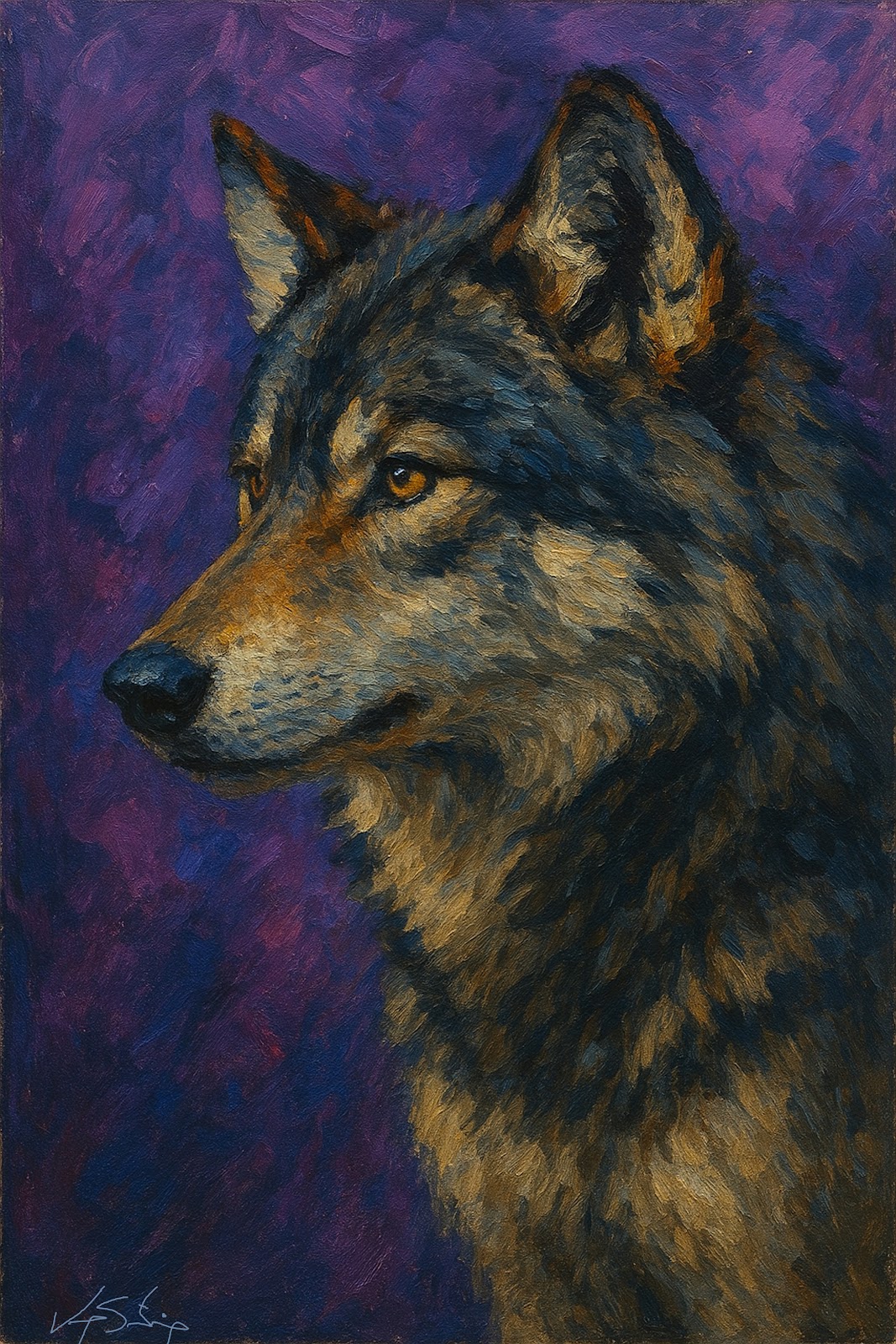 Majestic Wolf in Twilight – Realistic Wildlife Portrait Painting