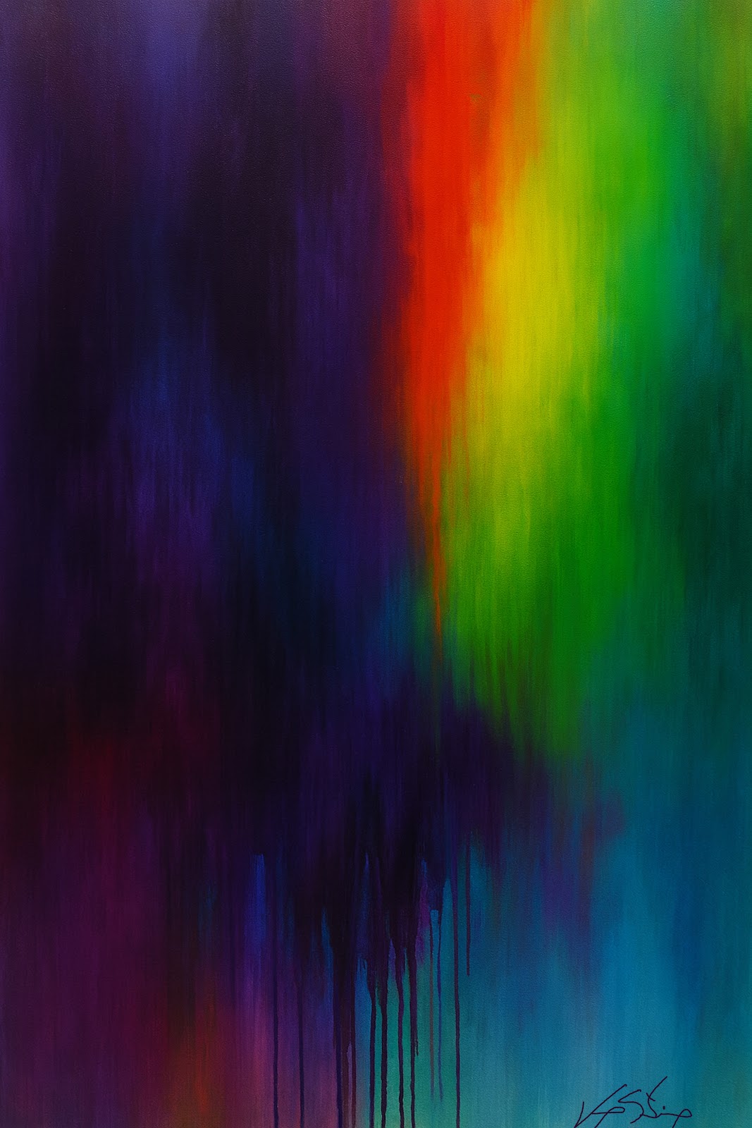 Spectrum Cascade – Abstract Drip Painting in Rainbow Gradient